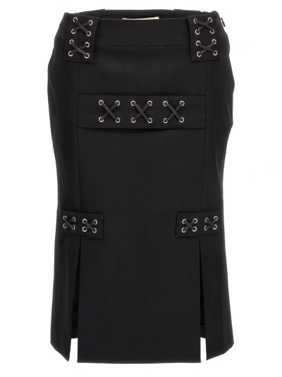 ALESSANDRA RICH BLACK LACE-UP SKIRT