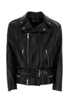 Alessandra Rich Leather Jacket Featuring Belted Waist And Epaulettes In Multi