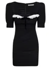 Alessandra Rich Black Mini Dress With Lace Detail On The Front In Wool Woman