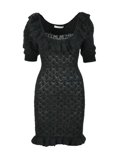 Alessandra Rich Black Mohair Polyamide Wool Women Dress