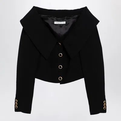 ALESSANDRA RICH BLACK OFF SHOULDER JACKET IN WOOL