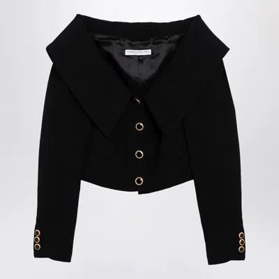 Alessandra Rich Black Off Shoulder Jacket In Wool