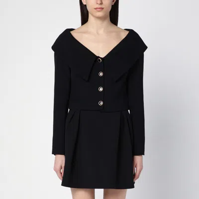 ALESSANDRA RICH BLACK OFF SHOULDER JACKET IN WOOL