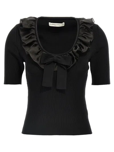 ALESSANDRA RICH BLACK RUFFLE TOP