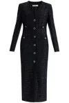 Alessandra Rich Black Sequin Tweed Midi Dress With Buttons In Multi