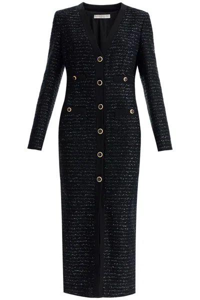 ALESSANDRA RICH ALESSANDRA RICH  BLACK SEQUIN TWEED MIDI DRESS WITH BUTTONS