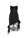 Alessandra Rich Silk Mini Dress Lace Overlay In Black