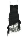 Alessandra Rich Silk Mini Dress Lace Overlay In Black