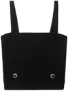 Alessandra Rich Square Neckline Knit Top With Jewel Buttons In Black