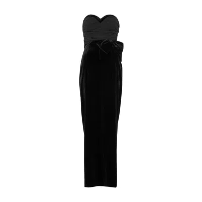 Alessandra Rich Black Strapless Silk And Velvet Gown