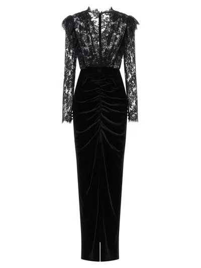 ALESSANDRA RICH BLACK VELVET AND LACE DRESS