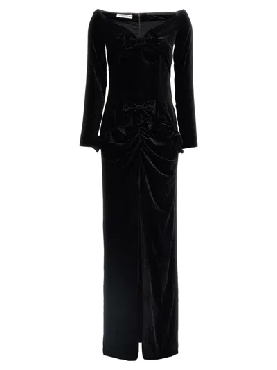 ALESSANDRA RICH BLACK VELVET OFF THE SHOULDER DRESS