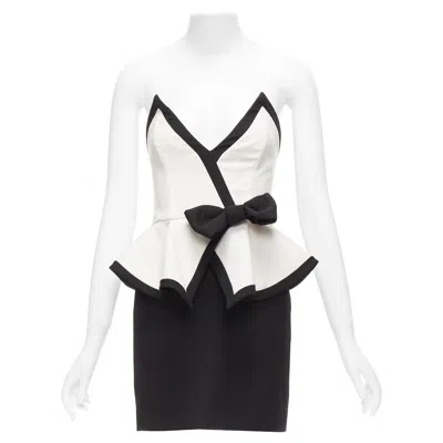 Pre-owned Alessandra Rich Black White Graphic Colorblocked Peplum Cocktail Dress It38 Xs