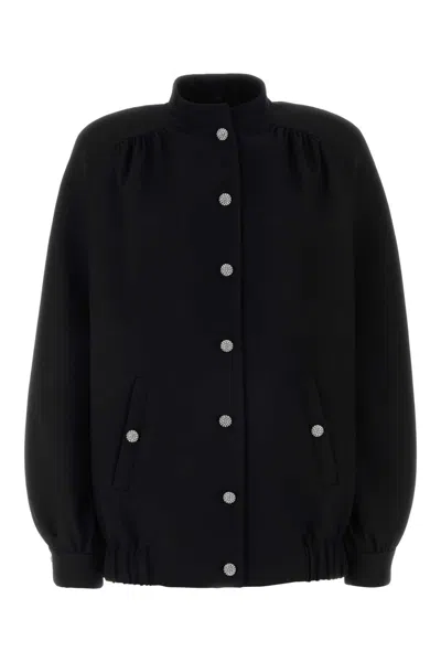 Alessandra Rich Black Wool Bomber Jacket