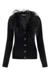 Alessandra Rich Feather Trim V-neck Knitwear In Black