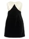 Alessandra Rich Velvet Mini Dress With Bow Accent In Blackwhite