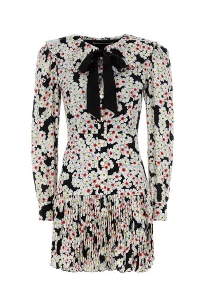 ALESSANDRA RICH BLACKWHITE DAISY-PRINT SILK DRESS