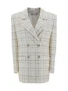 Alessandra Rich Oversized Tweed Jacket With Plaid Pattern In White