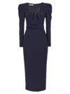 Alessandra Rich Crepe Dress With Belt And Shoulder Pads In Blue
