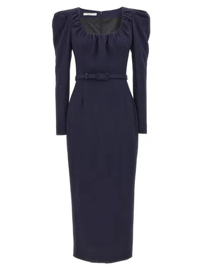 ALESSANDRA RICH BLUE BELT CREPE DRESS