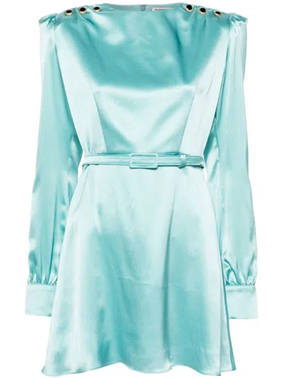 Alessandra Rich Blue Belted Silk Mini Dress In Blau
