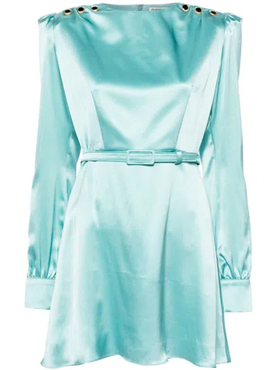 Alessandra Rich Belted Silk Minidress In Blau