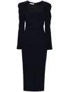 Alessandra Rich Crepe Dress With Belt And Shoulder Pads In Blau