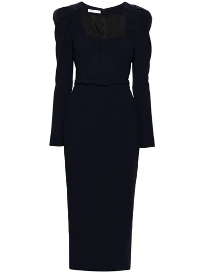 Alessandra Rich Puff Sleeved Scoop Neck Midi Dress In Blue