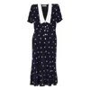Alessandra Rich Crepe-trimmed Gathered Printed Silk Midi Dress In Blue