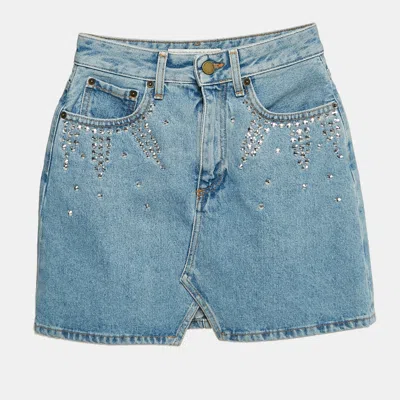 Pre-owned Alessandra Rich Blue Embellished Denim Mini Skirt S Waist 26"