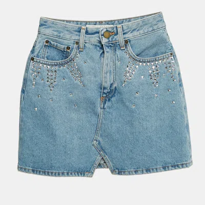Alessandra Rich Blue Embellished Denim Mini Skirt S Waist 26"
