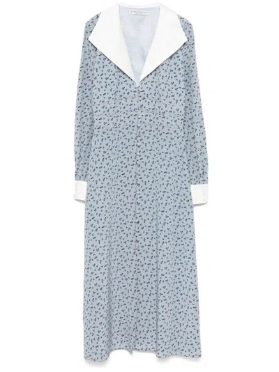 ALESSANDRA RICH BLUE ROSE-PRINT DRESS