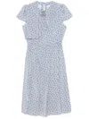 Alessandra Rich Womens Rose-print Pleated Silk Midi Dress Pale Blue-blue In Blau