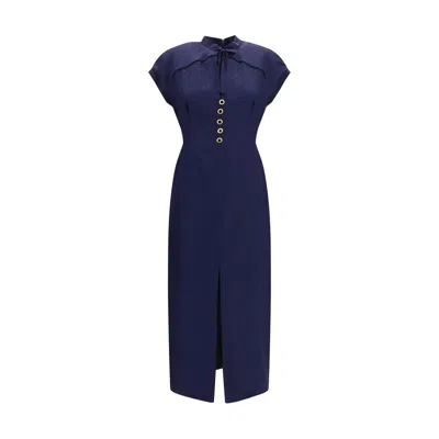 Alessandra Rich Silk Jacquard Dress With Piping Details In Blue