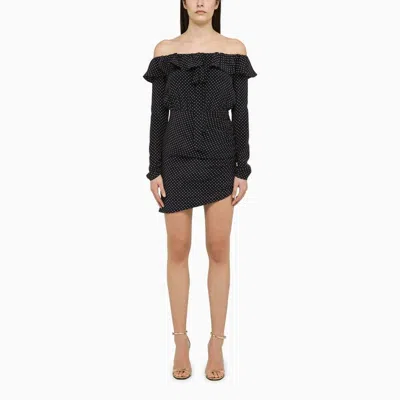 ALESSANDRA RICH ALESSANDRA RICH  BLUE SILK MINIDRESS WITH WHITE POLKA DOTS