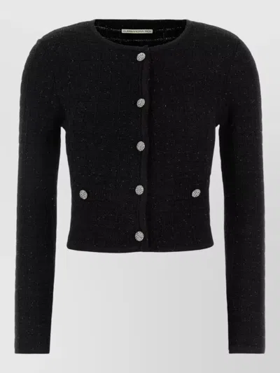 Alessandra Rich Boucle Cropped Cardigan Decorative Buttons Long Sleeves In Black