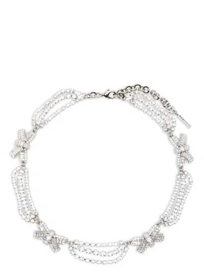Alessandra Rich Bow And Crystal-embellished Necklace In Silver