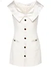 Alessandra Rich Mini Cady Dress With Maxi Collar In Weiss