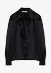 Alessandra Rich Bow Collar Silk Shirt In Black