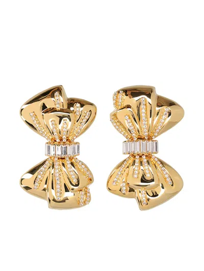 Alessandra Rich Bow Crystal Earrings In Gold