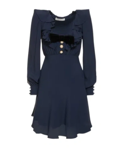 Alessandra Rich Bow Decorative Dress In Blue