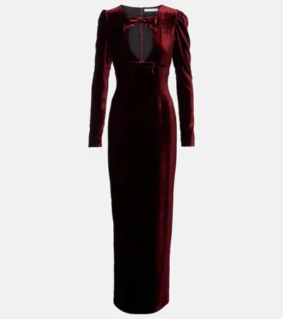 Alessandra Rich Bow-detail Cutout Velvet Gown In Burgundy