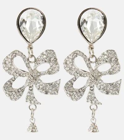 Alessandra Rich Bow-detail Embellished Drop Earrings In Silver