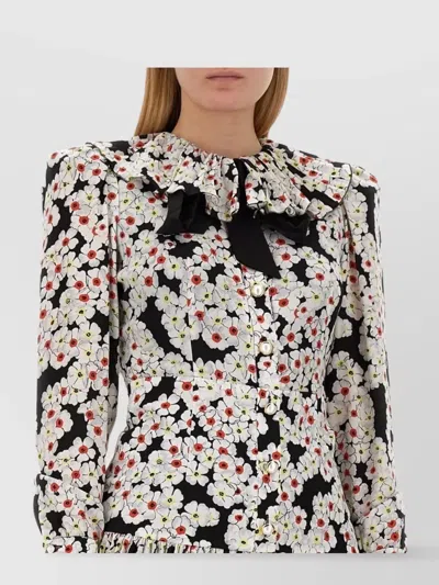 ALESSANDRA RICH BOW DETAIL FLORAL PATTERN MINI DRESS