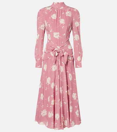 ALESSANDRA RICH BOW-DETAIL FLORAL SILK MIDI DRESS