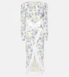 Alessandra Rich Bow-detail Lace-trimmed Silk Maxi Dress In Blue