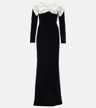 Alessandra Rich Bow-detail Off-shoulder Velvet Gown In Black