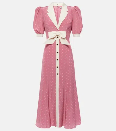 Alessandra Rich Bow-detail Polka-dot Silk Maxi Dress In Pink