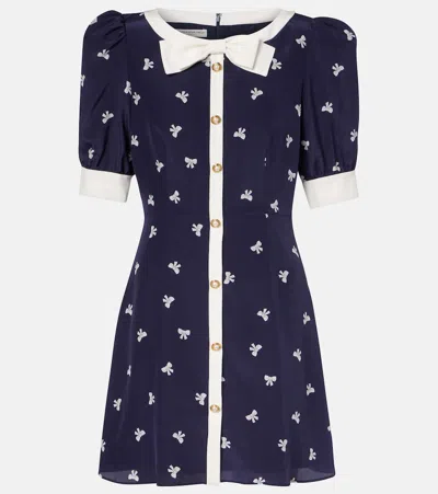 Alessandra Rich Bow-detail Polka-dot Silk Minidress In Blue