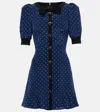 Alessandra Rich Bow-detail Polka-dot Silk Minidress In Navy Blue-white